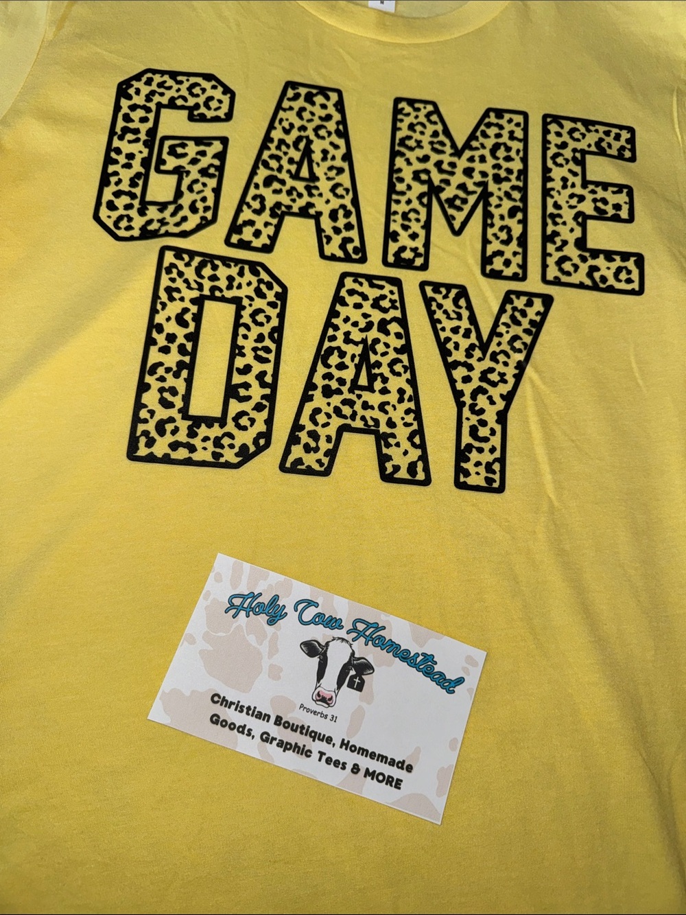 Bella Canvas Yellow GAME DAY Tee with Leopard Print Letters - Picture 3 of 3